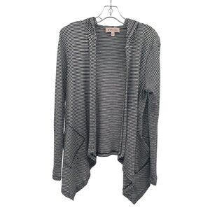 Philosophy Womens Striped Hooded Cardigan Open Front Black/White Size Medium
